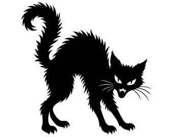Schwarze Katze (PNG, SVG), gruselige Halloween-Cliparts, Design mit gewölbtem Rücken, furchterregende Katzenmotiv-Herbstgrafik