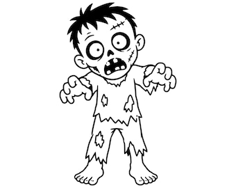 Desenho animado de criança zumbi em PNG e SVG, design de Halloween, download digital assustador, ilustração infantil de travessuras e gostosuras.