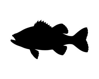 Bassfisch-Silhouette (PNG, SVG), Schwarze Angel-Cliparts, Großmaul-Design, Anglersee-Naturkunst