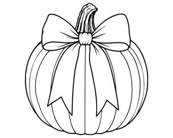 Kürbis-Schleifen-Umriss (PNG, SVG), Herbstmotive, Herbst-Malvorlage, Halloween-Kunst, Digitaler Download