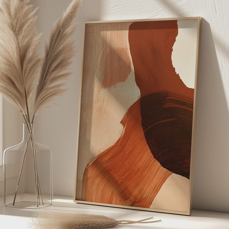 Rust Orange Abstract Terracotta Abstract Wall Art, Rust Orange Boho Print, Earthy Minimalist ...