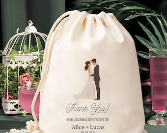 Bolsas personalizadas para recuerdos de boda, bolsas de regalo con cordón personalizadas, recuerdo de agradecimiento para bodas, bolsa personalizada para parejas, bolsa de regalo para damas de honor