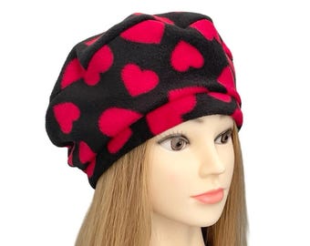Black vintage style beret hat valentines day hat with hearts fashion fleece beret hat for women ladies