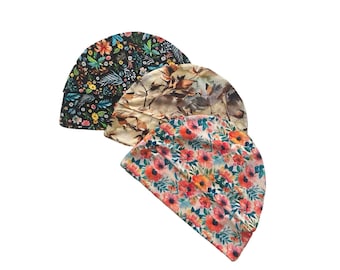 Soft bamboo beanie cap | floral bamboo jersey snug sleep beanie hat - soft, breathable, and eco-friendly headwear for hair loss or chemo