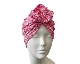 Pink fashion rosette turban hat headwear for women lightweight summer festival women's head scarf printed head wrap gift for vintage lover