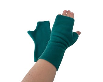 Teal blue fingerless wrist warmer gloves fall winter clothing accessories warm texting gloves fleece mittens gift for her for women