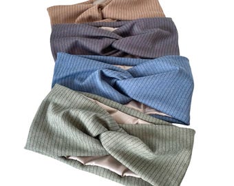 Satin lined twisted headband wide turban headband for women Soft frizz-free hair band wrap accessory beige grey blue and green