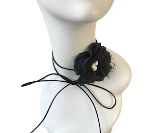 Black flower choker for women flower corsage choker necklace with  howlite gemstone beads faux suede necktie summer necklace gift for her