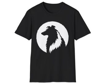 Rough Collie Silhouette T-Shirt | Moon Circle Collie Dog Profile Tee