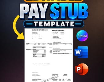 Pay stub canva template | Pay stub template editable | Payroll template | Paycheck stub | Employee pay stub | Canva | Word | Power point
