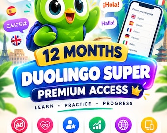 Super Duolingo 12 maanden | 1 jaar premium toegang tot taal leren | Geen advertenties & onbeperkt aantal harten | Digitale levering