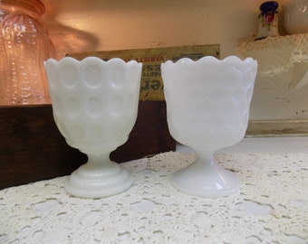 2 Vintage White or Milk Glass Goblet Style Planters  B339
