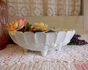 Vintage White or Milk Glass Footed Fruit Bowl  B636