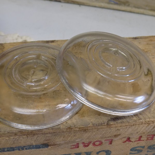 2 Clear Slightly Imperfect Glass Lids for Ball Ideal Wire Bail Jars Concentric Circle Pattern REGULAR or STANDARD Mouth Size Lines in Glass