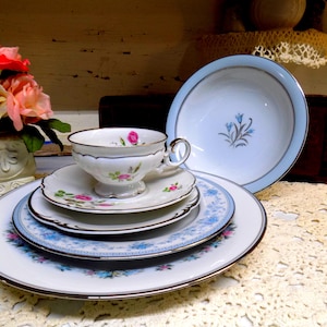 6 Piece Vintage IMPERFECT Mismatched China place setting Tea Party Wedding China 1372