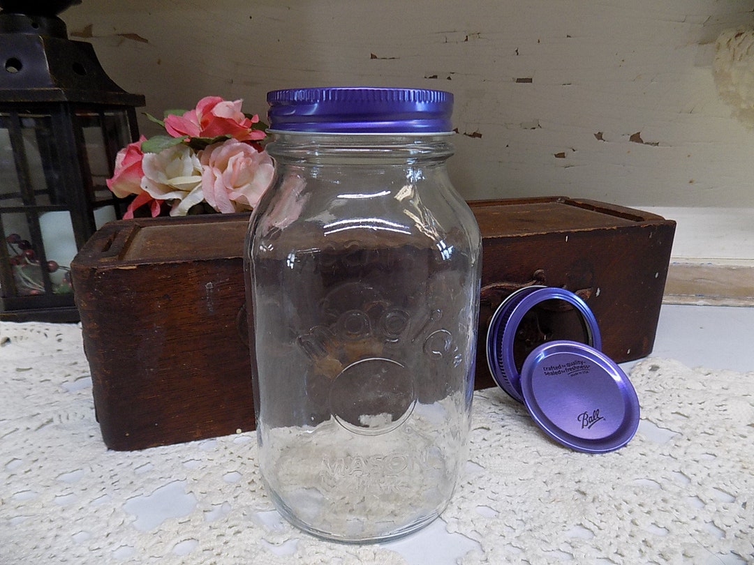 6 Clear Magic Mason Jars Quart Sized With Cheerful New Purple Etsy