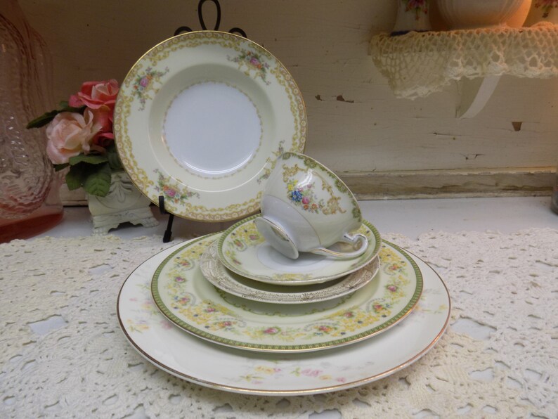 6 Piece Vintage Mismatched China Set Tea Party Wedding China B1373