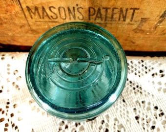 One vintage Imperfect REGULAR or STANDARD mouth aqua glass lid for wire bail jars may have LINES in the glass Some Roughness to Edge