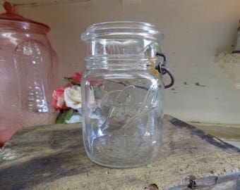 4 Vintage Ball Ideal Clear Pint Sized Jars with Wire Bails and NO LIDS Wedding or Party Lot Bails are Rusty