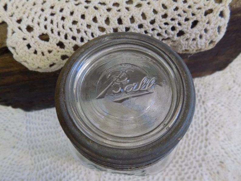 One Vintage Ball Glass Lid Insert with Rustic Zinc Band For Etsy