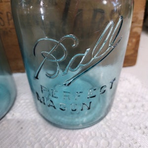 Two Aqua Blue IMPERFECT Quart Sized Ball Perfect Mason Jars with Offset Embossing Zinc Lids CHIPS to LIPS and Bead Seals image 3