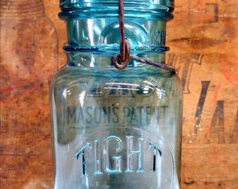 Ball Ideal Quart Mason Jar, PAT'D July 14 1908, Aqua Glass With