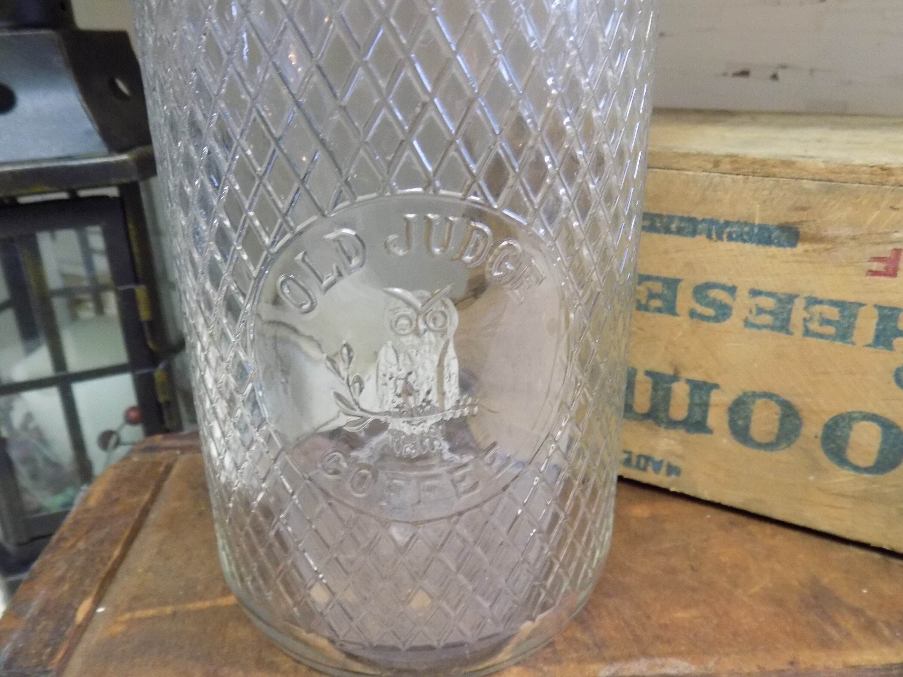 One Vintage Clear Glass Old Judge Coffee Jar with Rustic Zinc Etsy