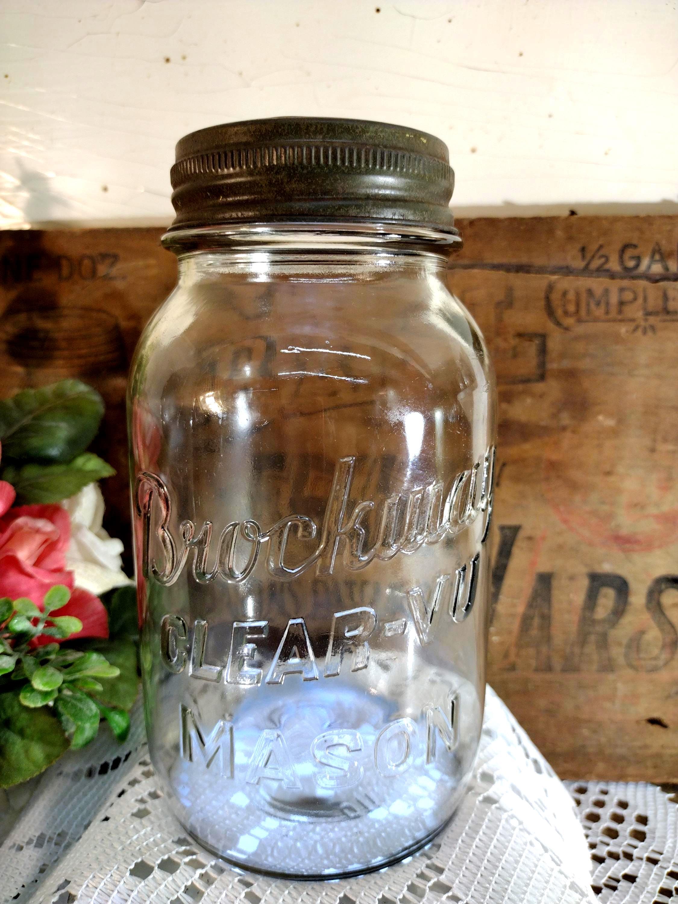 One Vintage IMPERFECT Brockway Clear-vu Mason Clear Quart Sized