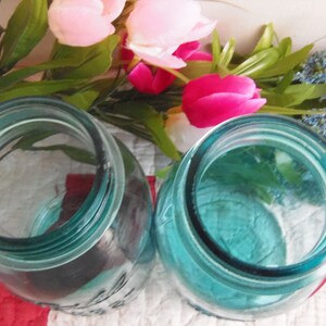 Two Vintage SLIGHTLY IMPERFECT Ball Perfect Mason Aqua Colored Quart Sized Jars Regular or Standard Mouth with Rustic Zinc Lids image 3