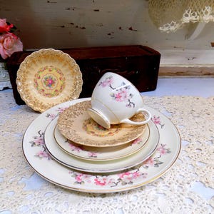 6 Piece Vintage IMPERFECT Mismatched China place setting Wedding China Vintage Tea Party   1089