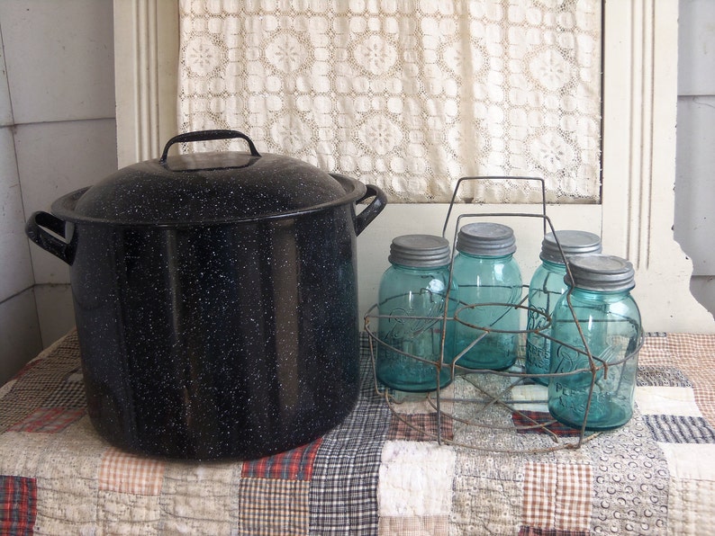 Vintage Canning Pot with Jar Lifter and 6 Aqua Blue Ball Etsy