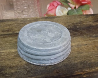 One REPRODUCTION Galvanized Zinc Look Unlined Regular or Standard Mouth Canning Jar Lid For Crafts or Decor B318