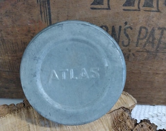 One Vintage Rustic REGULAR or STANDARD Mouth Atlas Brand Zinc Lid with Porcelain Liner for Regular or Standard Mouth Mason Jars Lid ONLY