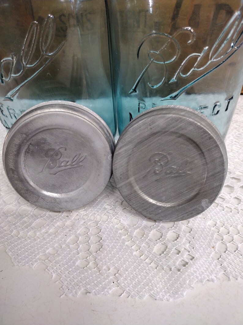 Two Aqua Blue IMPERFECT Quart Sized Ball Perfect Mason Jars with Offset Embossing Zinc Lids CHIPS to LIPS and Bead Seals image 7