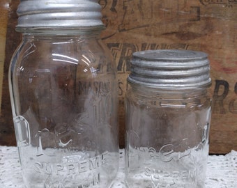 Two Vintage Clear Presto Supreme Mason Jars with Presto Metal Lids Quart and Pint Sized Owens Glass Company Illinois PLEASE READ DESCRIPTION