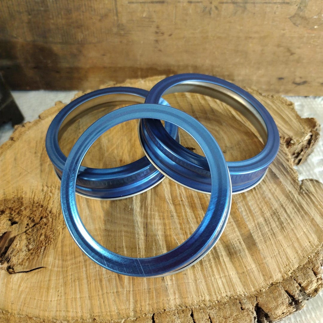 3 New Blue STANDARD or REGULAR MOUTH Metal Canning Jar Rings or Bands ...