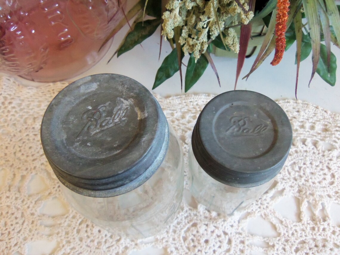 6 Vintage Zinc Canning Jar Lids With White Porcelain Liners Etsy