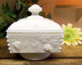 Vintage IMPERFECT Westmoreland Milk Glass Small Square Shaped Lidded Honey Dish SOME DISCOLORATION to the Base