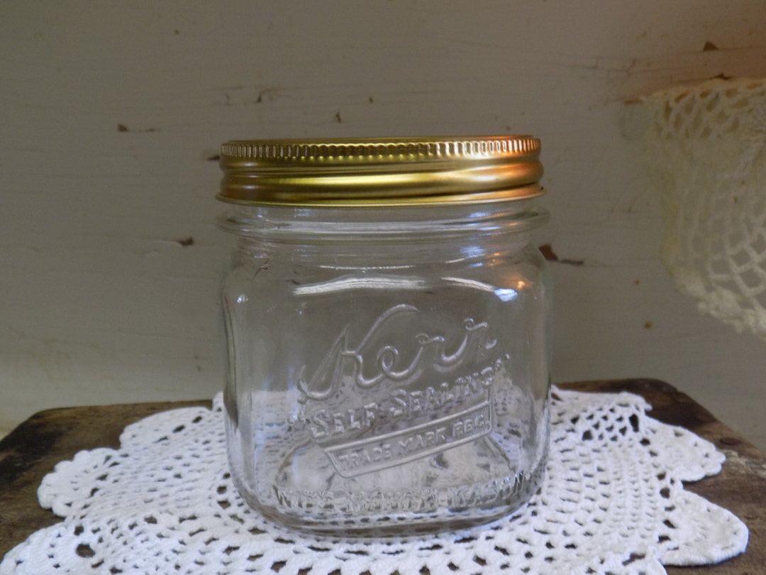 One Vintage Kerr Self Sealing Mason Jar Clear Square Pint Wide Mouth