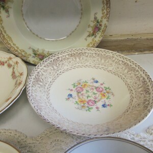 6 Piece Vintage China Shallow Bowl Set Mismatched Wedding China Pinks and Golds B1052 image 4