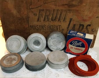 6 Vintage REGULAR or STANDARD mouth IMPERFECT Highly Oxidized Zinc Canning Lids Ball Brand White Porcelain Liners Some Warping Will Fit Test