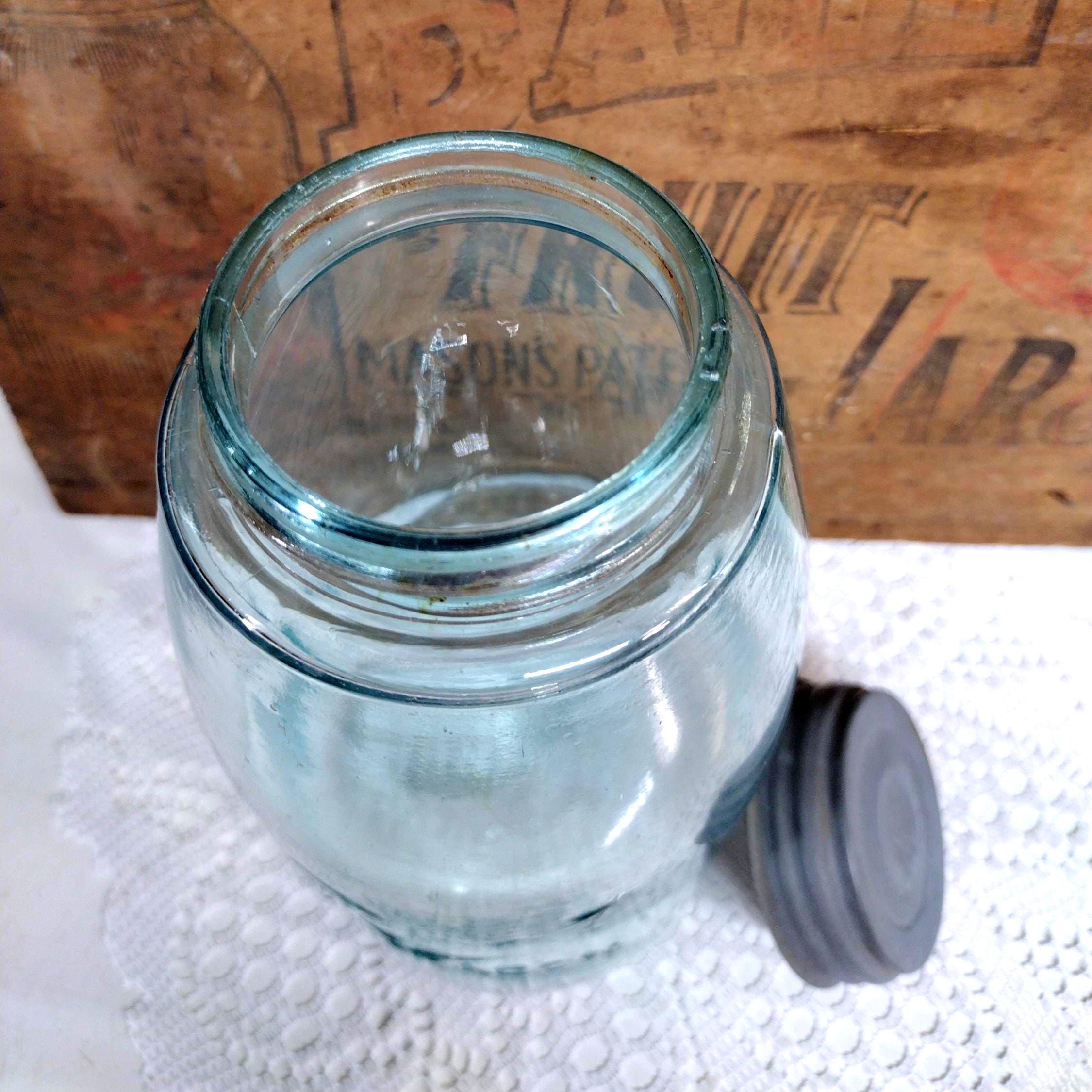 One Antique IMPERFECT Aqua Blue Half Gallon Root Mason Jar With