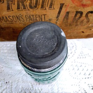 One Antique Aqua Blue 3 L Ball Mason Pint Sized Jar with Rustic Zinc Lid CHIP to LIP Imperfect Jar Please Read Description image 6