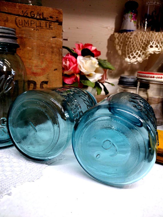 4 Vintage IMPERFECT Aqua Blue Ball Perfect Mason Quart Sized