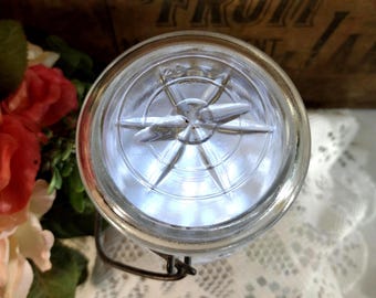 One IMPERFECT Clear Glass Lid Star Pattern Lid for Atlas E-Z Seal Jars REGULAR or STANDARD Mouth May have lines in the glass