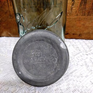 One Antique Aqua Blue 3 L Ball Mason Pint Sized Jar with Rustic Zinc Lid CHIP to LIP Imperfect Jar Please Read Description image 9