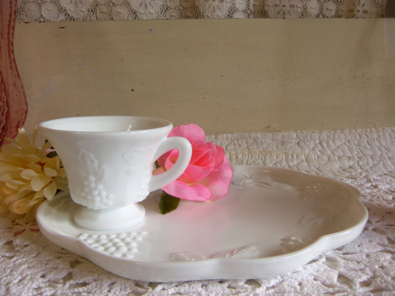 Vintage White or Milk Glass Snack Set 2 Piece Cup and Plate Etsy