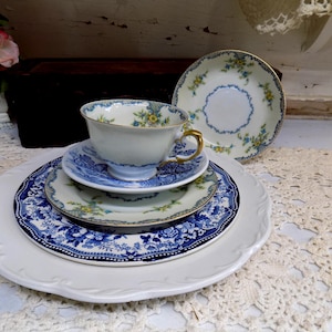 6 Piece Vintage IMPERFECT Mismatched China place setting Tea Party Wedding China 1377