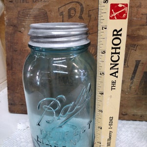 Two Aqua Blue IMPERFECT Quart Sized Ball Perfect Mason Jars with Offset Embossing Zinc Lids CHIPS to LIPS and Bead Seals image 2