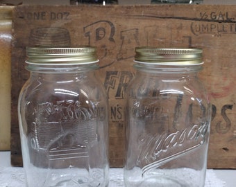 Two Vintage Clear Quart Sized Mason Bicentennial Liberty Bell Jars with Original Metal Caps 1976